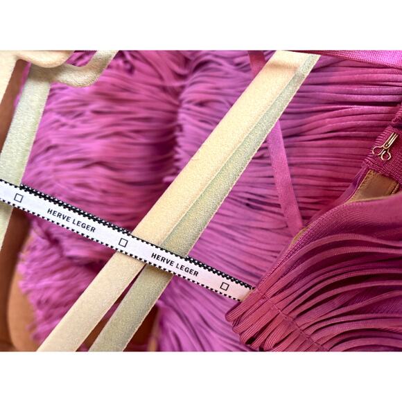 Herve Leger XS Pink Fringe Bandage Dress Midi Holiday $1650 - Picture 7 of 8